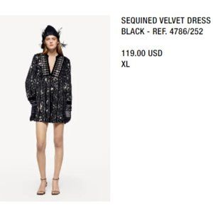 Zara sequin velvet dress size XL